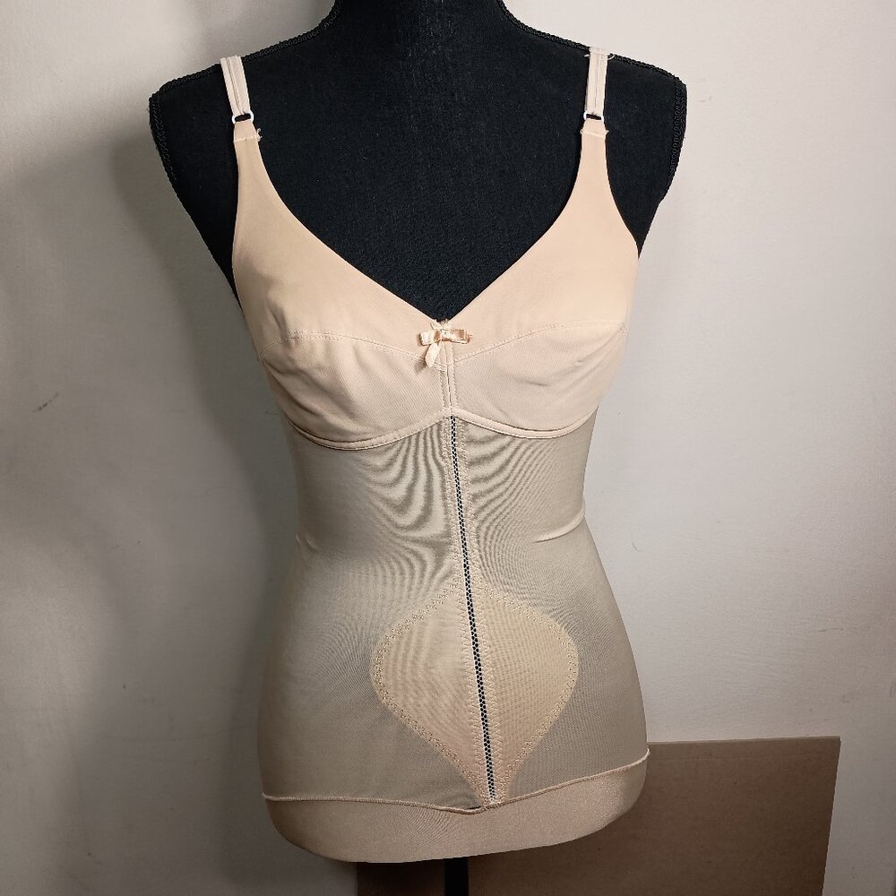 Vintage Bodysuit Girdle Shapewear Warners 34B Beige Snap Crotch VGUC